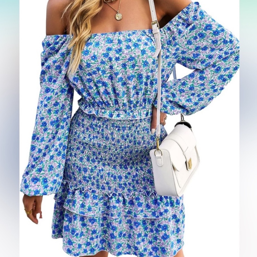 Blue mini floral summer dress